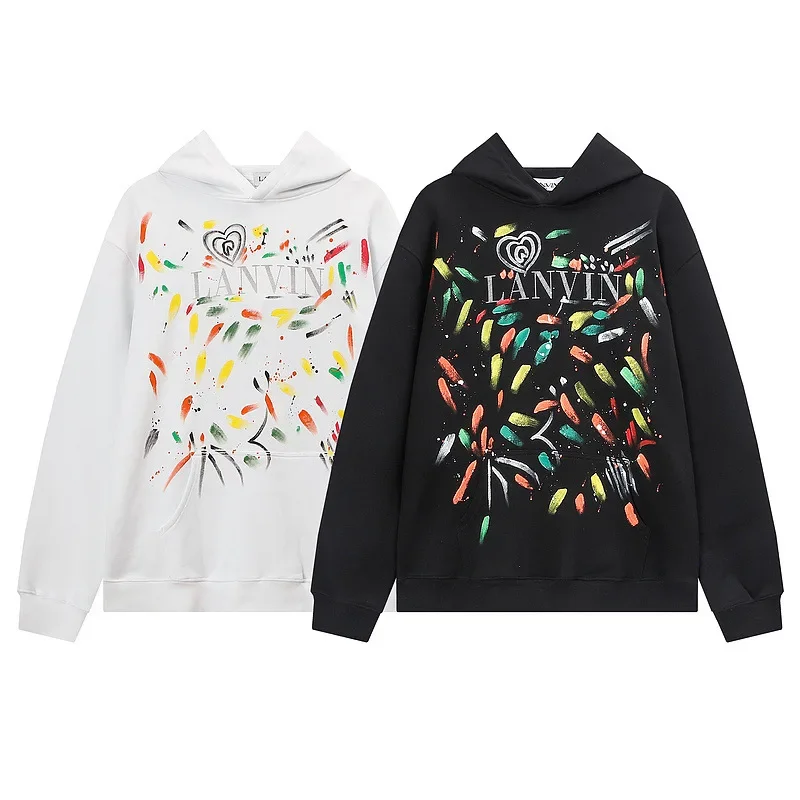 

2024 new Lanvin hand-painted graffiti ink-splashed letters printed couples with the matching hooded sweatshirt tide