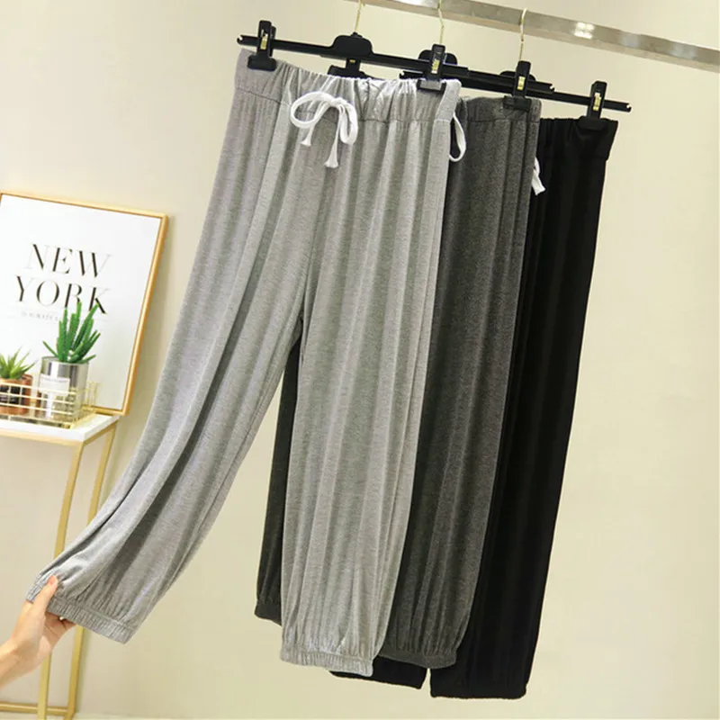 Fdfklak Casual Style Sleepwear Pajamas Pant For Women Belt Modal Cotton Nightwear Trousers Female Lounge Wear Home Pants