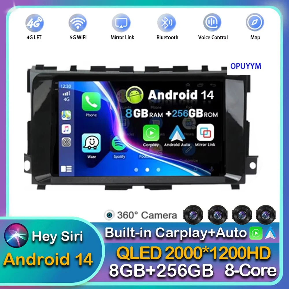 Автомагнитола Carplay для Nissan Teana J33 2013 2014 2015 Android 14 мультимедийный видеоплеер