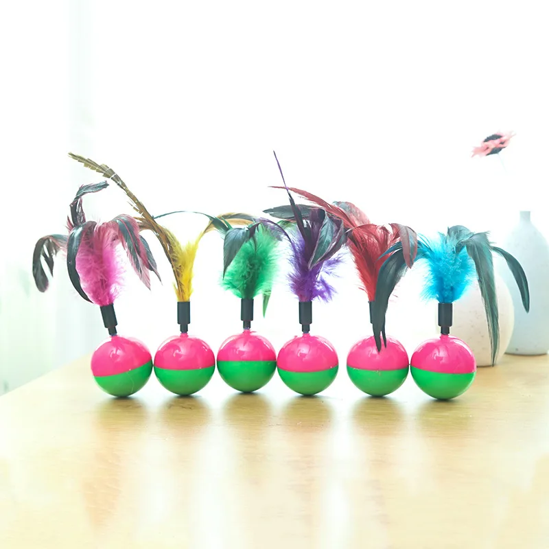 Товары для кошек Интерактивная игрушка-неваляшка с перьями и шариками игра simons