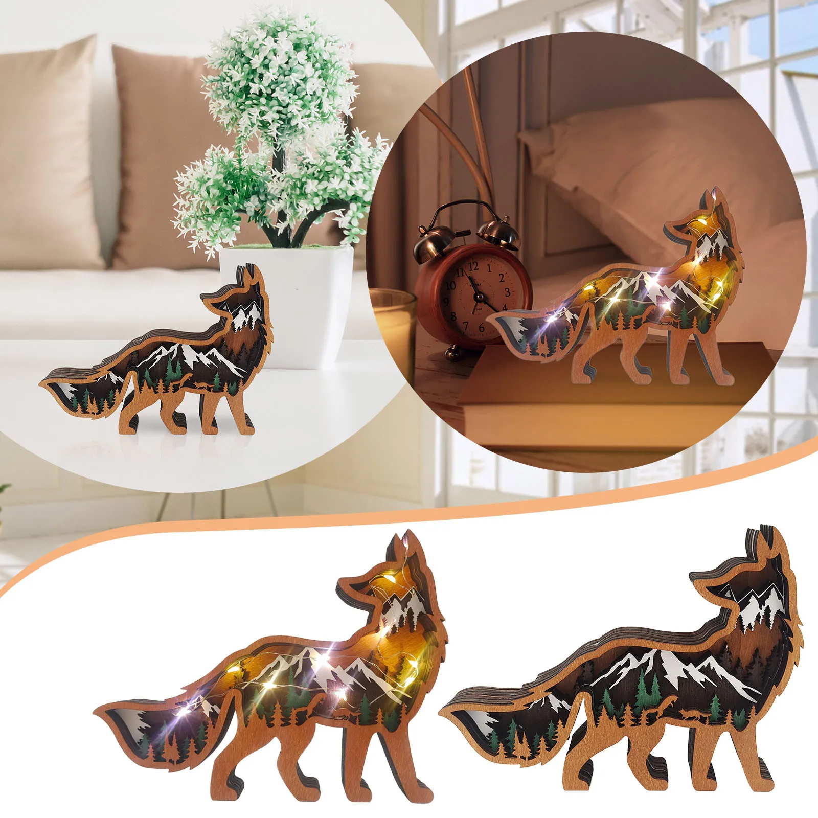 

Fox Totems Animal Auras Ornaments Home Desktop Ornaments Multi Layer Carving Wooden Horse Ornaments