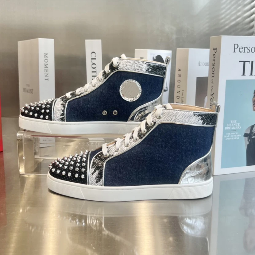 

Top Quality Red Sole Womens Trendy Casual Shoes Luxury Mens Real Leather Shoes 35-48 Designr Studded Rock Tide Shoes HJ779