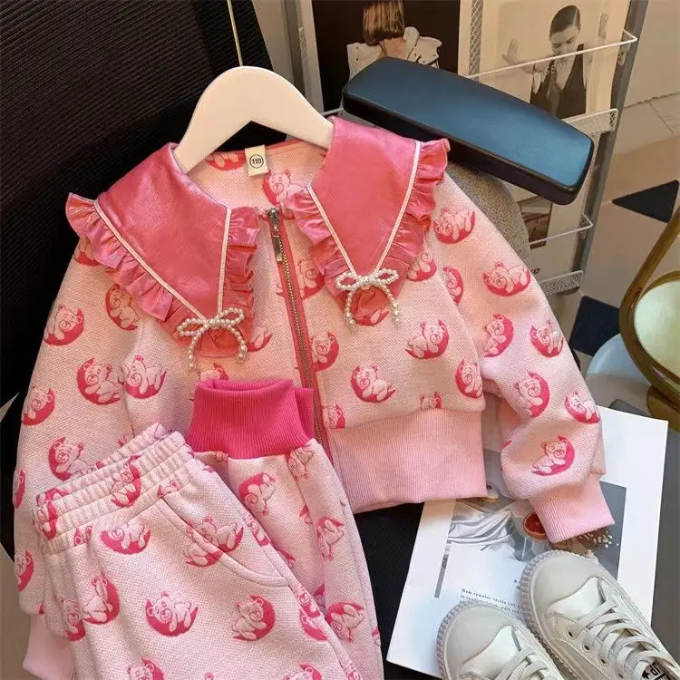 Girls' Suit Autumn 2022 New Children's Fashionable Long Sleeve Coat & Trousers Girl Spring and Autumn Two Piece Set