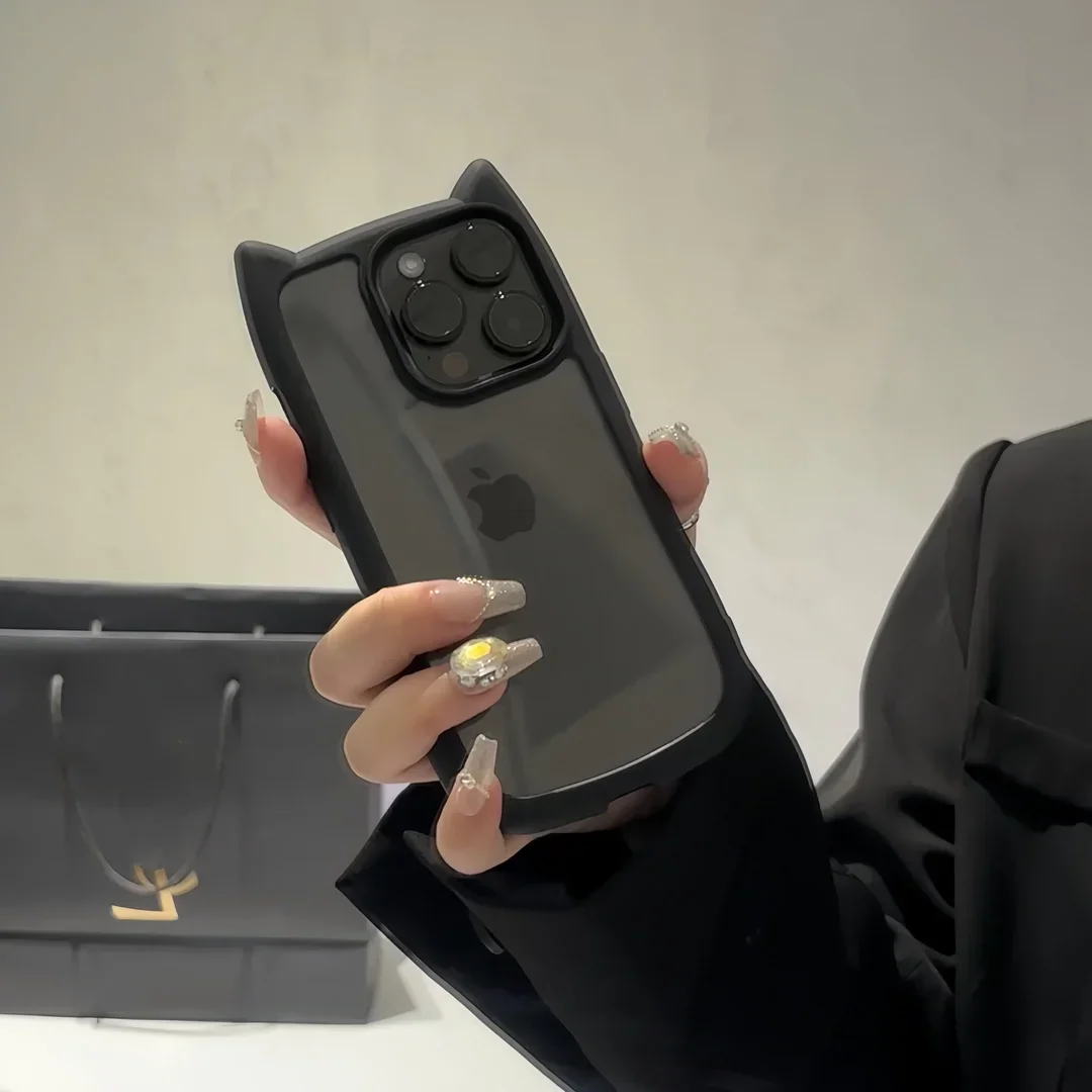 Прозорий чохол Cute Cat Ear для iPhone 17Air 12 13 14 15 16 Pro Max 11, протиударна акрилова задня кришка, силіконова Kawaii Funda