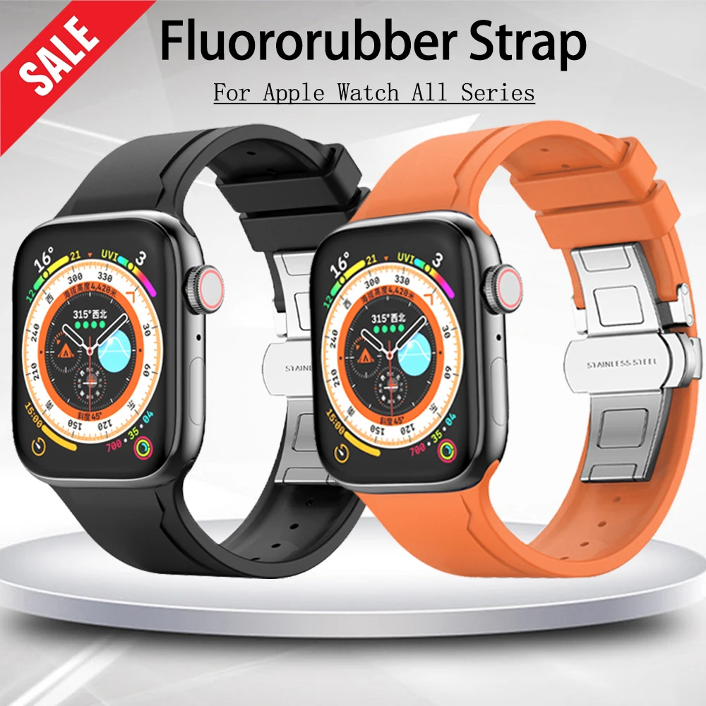 

Fluororubber Strap for Apple Watch Band Ultra 2 49Mm 45Mm 42/44Mm High-Quality Rubber Bracelet for Apple Watch 9 8 7 41/40/38Mm