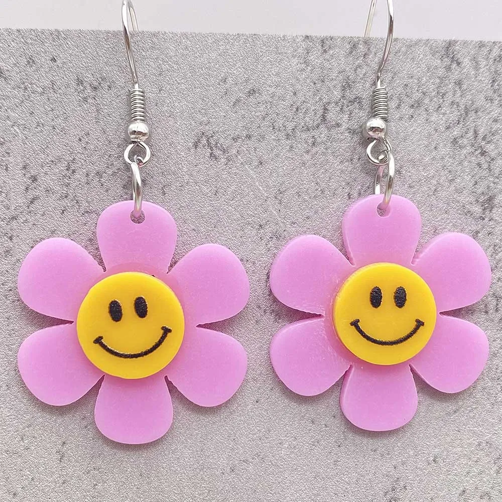 Модные Акриловые серьги с цветами яркие блестящие розовые флуоресцентные