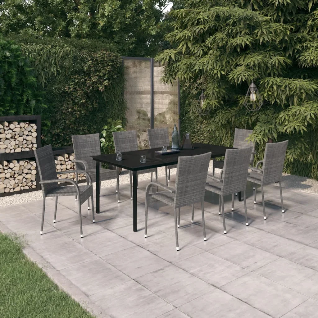 

9 Piece Garden Dining Set,Patio Table and Chair Set, Grey and Black