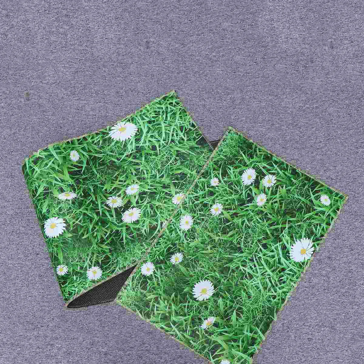 

Non-Slip Ground Mat Set Kitchen Flower Grass Printing Ground Mat for Kitchen Living Room Home (Grass Pattern, 40x60cm, 40x120cm)