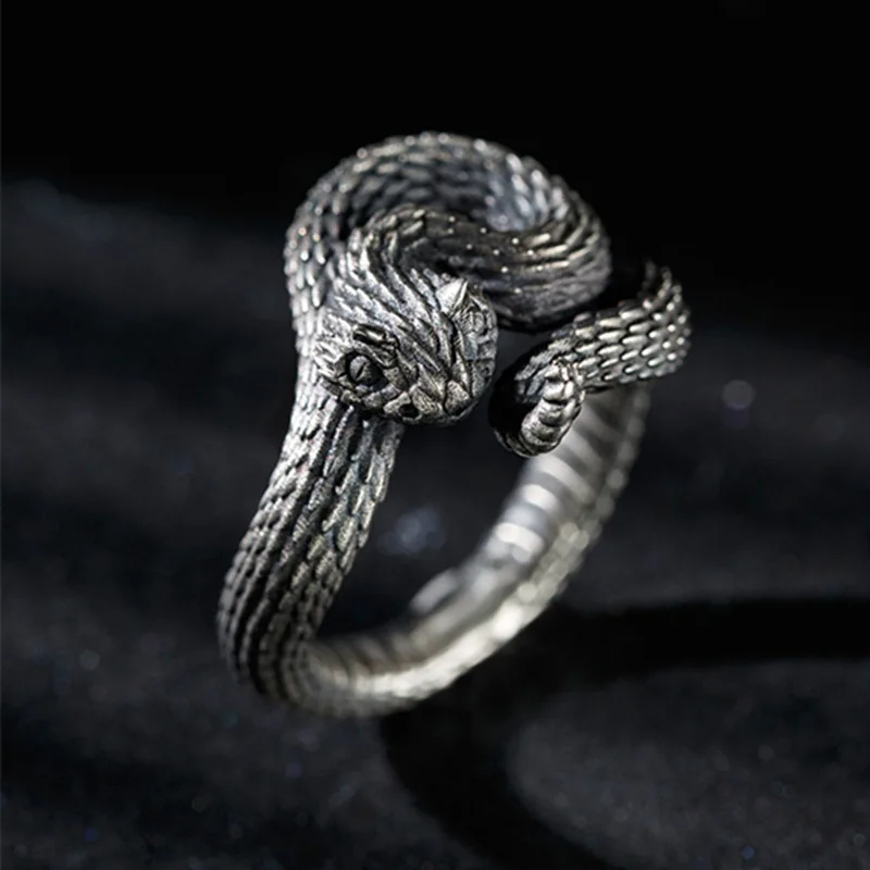 Vintage Snake Ring Opening Wrapped Diamondback Ring Fashion 