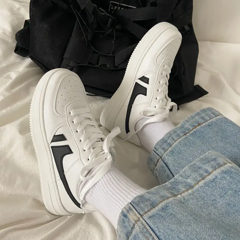 

WHNB 2022 New Women's Sneakers Leather Stitching Breathable Thick-soled Non-slip Lightweight Comfortable Casual Shoes Women
