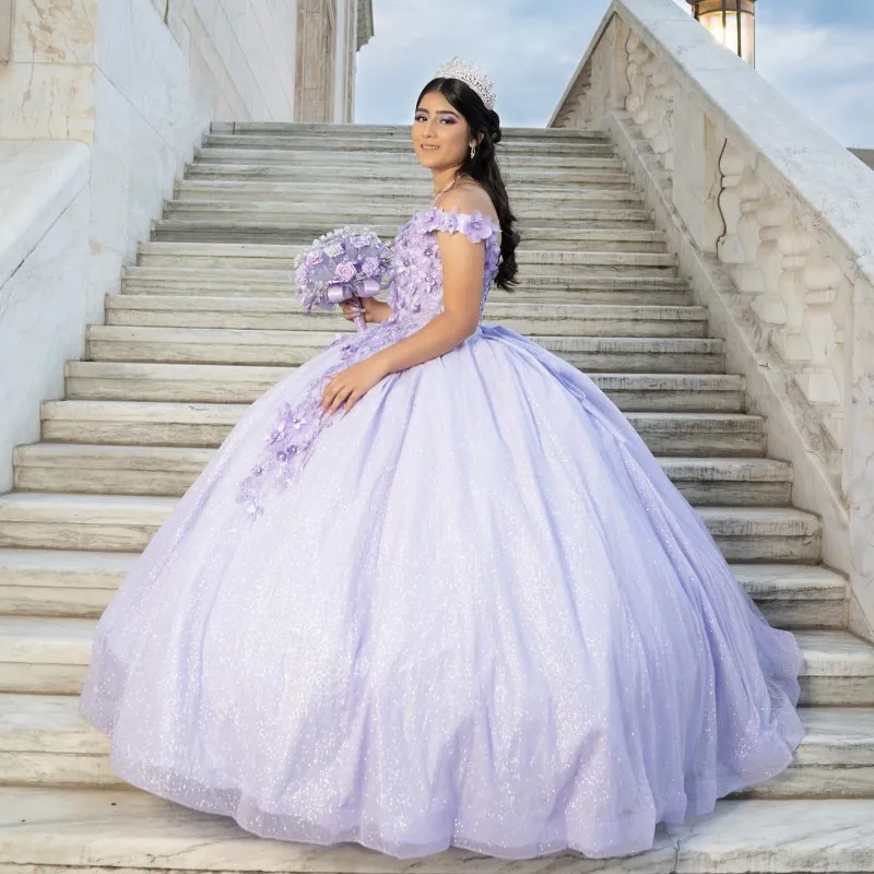 

ANGELSBRIDEP Lavender Sweet 16 Quinceanera Dresses Vestidos De 15 Anos With 3D Flower Beads Corset Dress Masquerade XV Dress