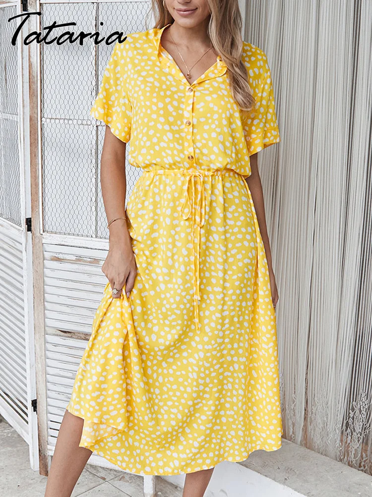 Женское платье-рубашка в горошек модное летнее Повседневное платье макси с