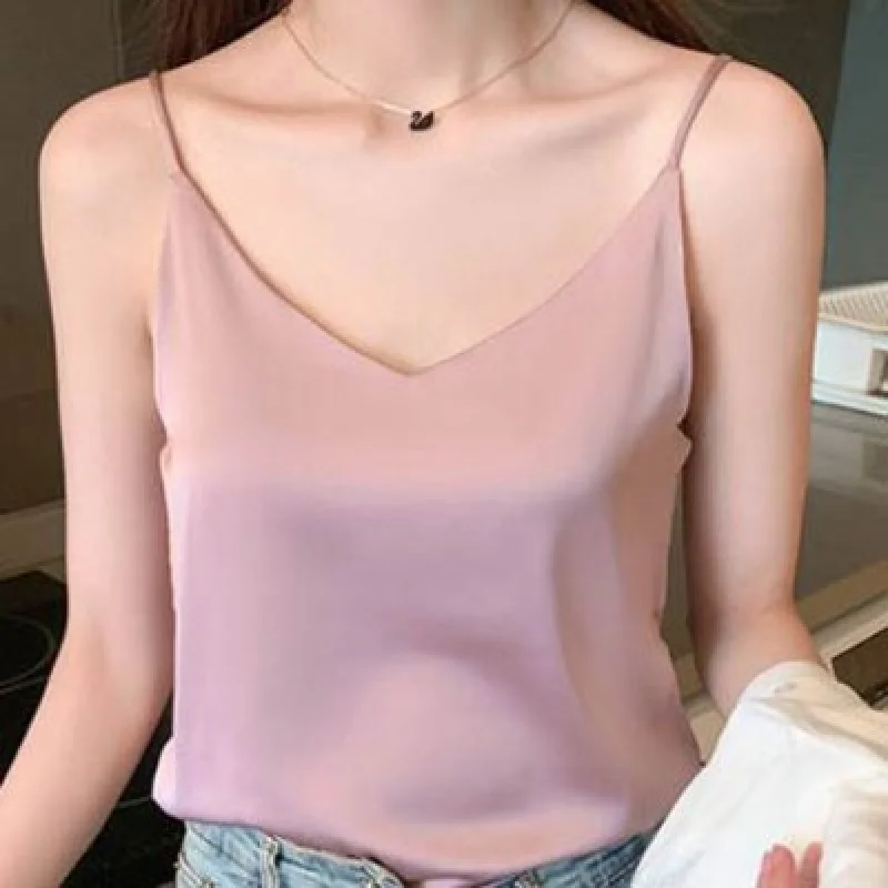 

DALMOA Women Summer Satin or silk sleepless string nashes