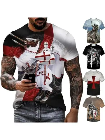 Новые рыцари тамплиеров с 3D принтом, мужская модная футболка в стиле ретро с крестообразным узором, летние крутые топы с короткими рукавами, футболка, мужские уличные футболки