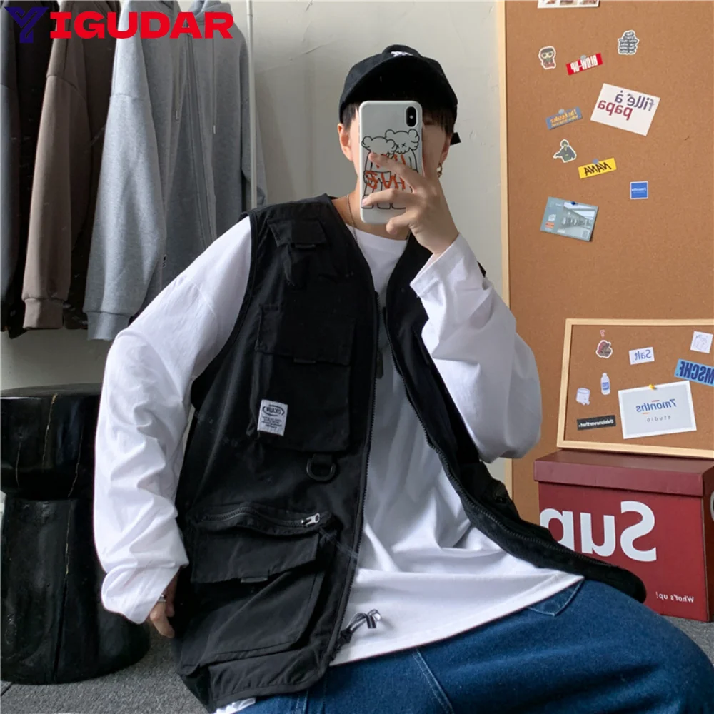 

Жилет мужской однотонный с несколькими карманами, регулируемая функциональная уличная одежда, летняя безрукавка, Байкерский жилет, безрукавка, унисекс