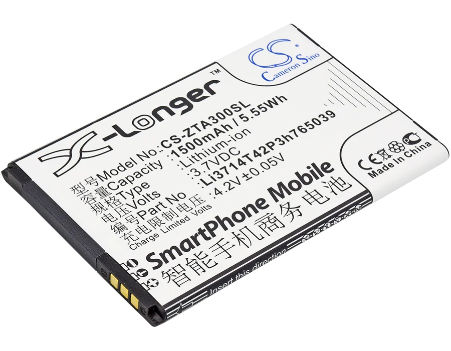 Аккумулятор Cameron Sino 1500 мАч Li3714T42P3h765039 для ZTE AF3 AF5 Blade A3 A5 C341 T220 T221 T230 - купить по