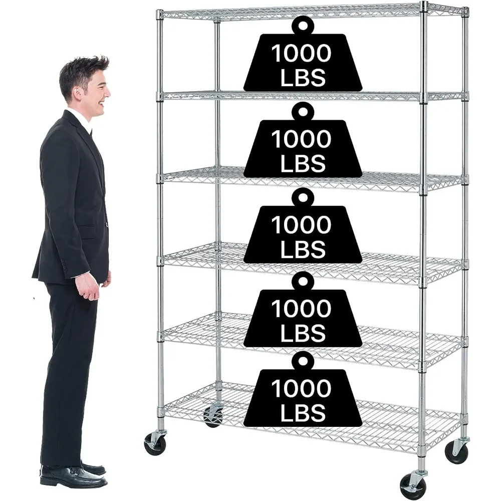 

6 Tier Storage Shelves Metal Wire Shelving Unit with Wheels, Heavy Duty Height Adjustable Garage Shelving Utility