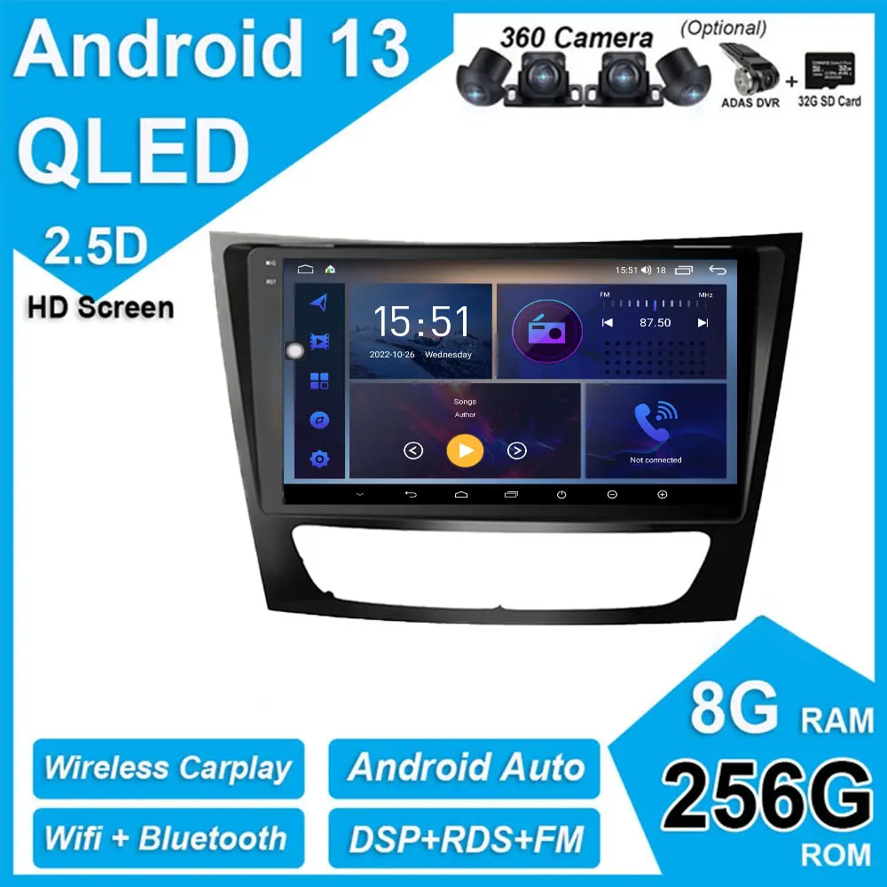 

Автомагнитола 9 дюймов, Android 13,0, мультимедийный видеоплеер, GPS-навигация для Mercedes Benz E Class S211 W211 CLS Class C219 2002 - 2010
