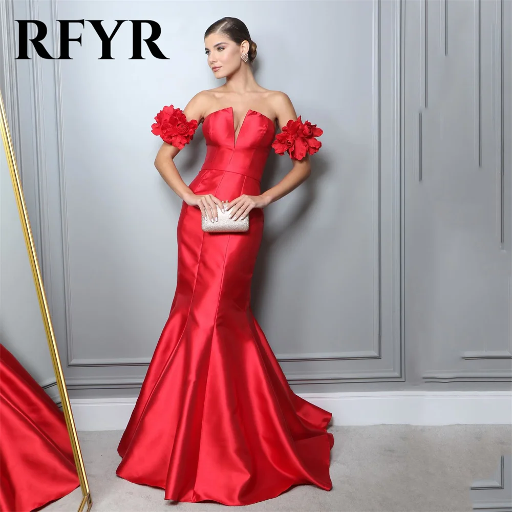 RFYR красное платье для выпускного вечера приталенное атласное с юбкой-годе