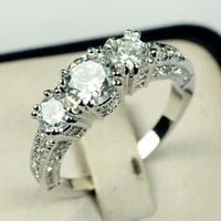 luxury silver color fashion princess ring for women exquisite inlaid white zircon crystal wedding rings engagement jewelry