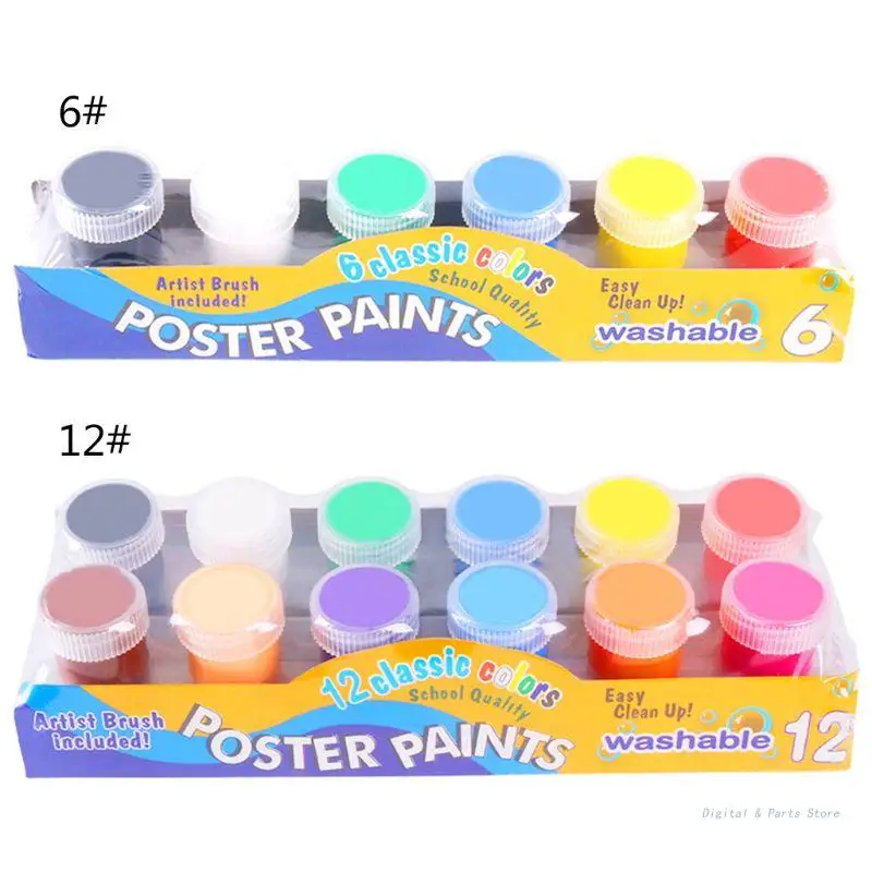 

M17F 6/12 Colors Finger Gouache Paint Washable Pigment for Toddler Preschool Reward