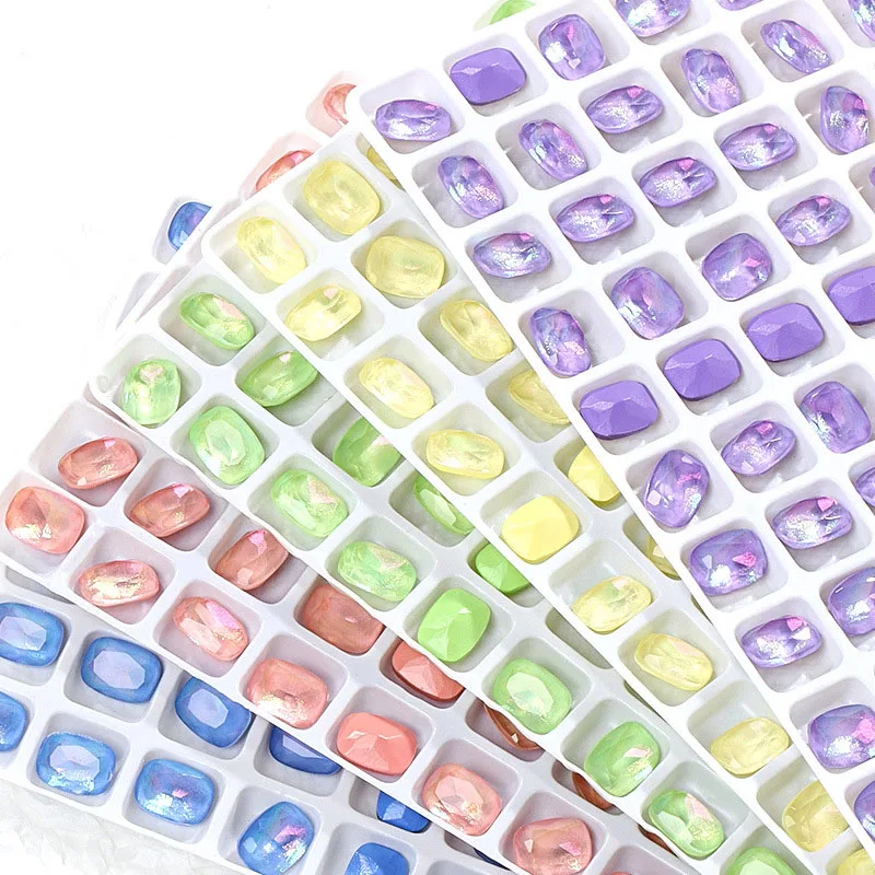

New Arrival 24 Pcs 6*8mm Aurora Mocha Color Rectangle K9 Crystal Glass Pointback Fillet Shinning Glue On Nail Art Rhinestones