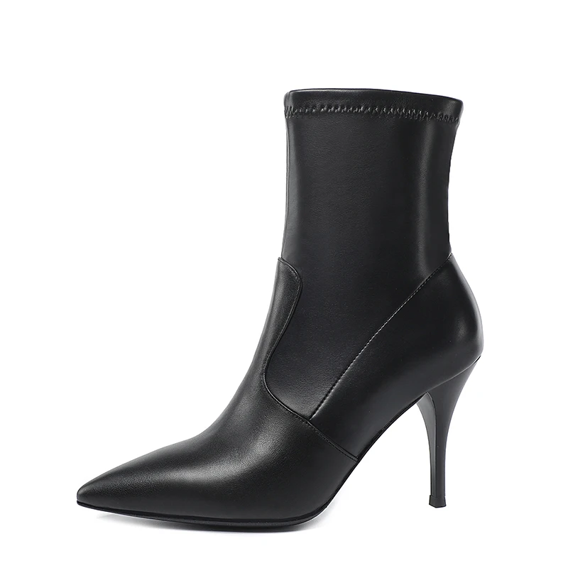 

Fashion pointed toe high-heeled women's short boots 2022 autumn and winter new elastic boots leather stiletto women's boots