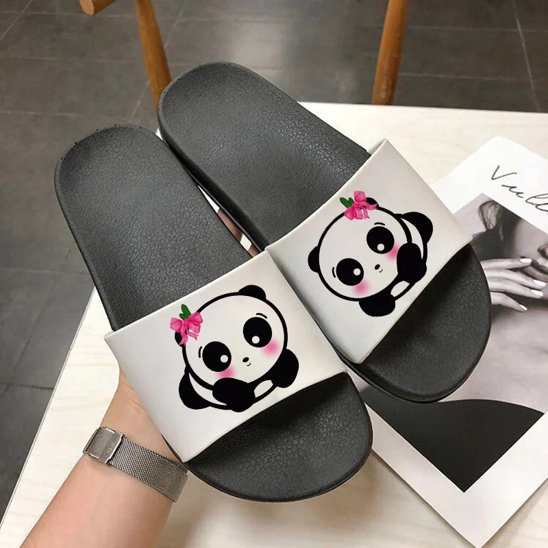 

Kawaii Panda Cartoon Printing Couple Shoes Indoor And Outdoor Women Slippers Feminine Flat Beach Flip-Flops Shoes For Women