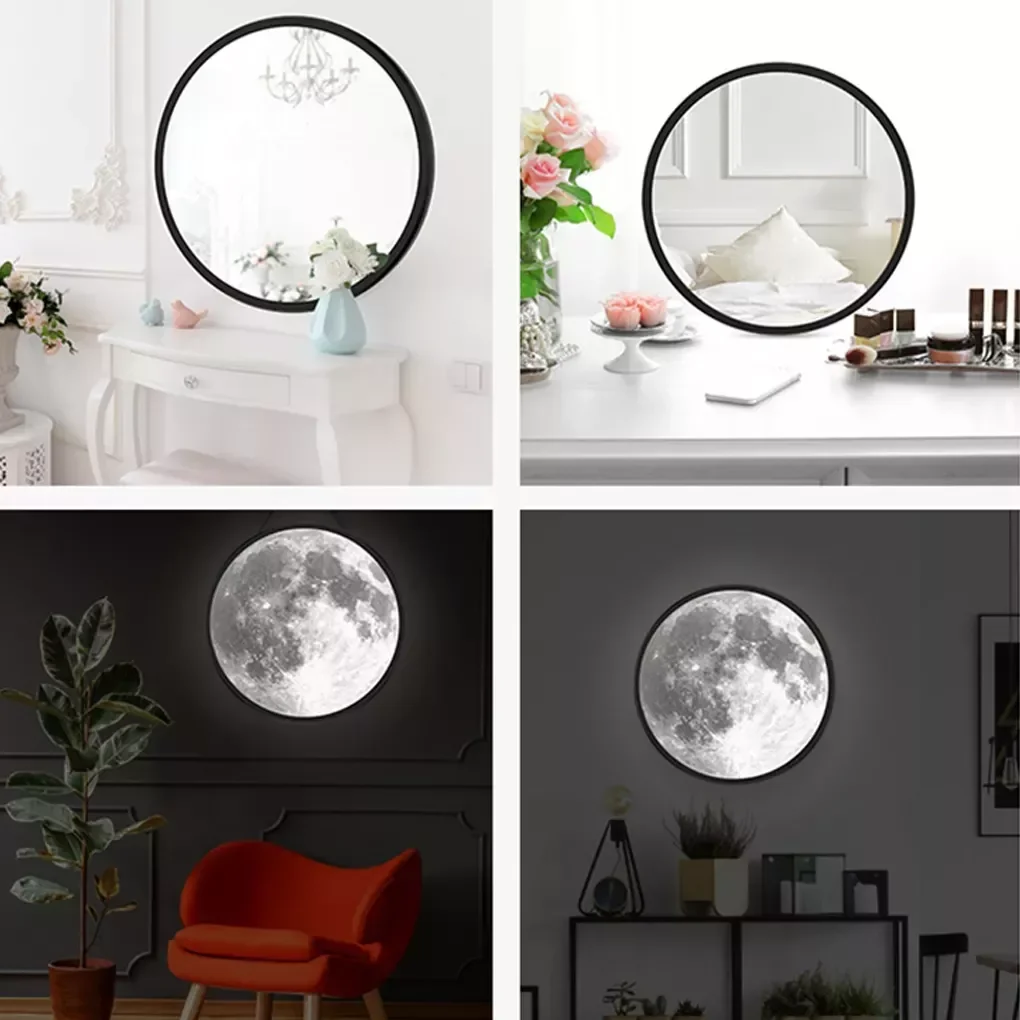 

Makeup Mirror Moon Round Cosmetic Mirror with Night Lamp Bedroom LED Night Light Makeup Supplies