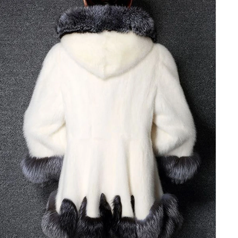 2021 New Coat White Gray Outerwear with Fur Hat Women Mink Luxury Long Coats Imitation Faux Fur Jackets Female Thick Jacket Ins