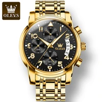 olevs 2879 waterproof multifunctional quality men wristwatch sport stainless steel strap quartz watches for men luminous
