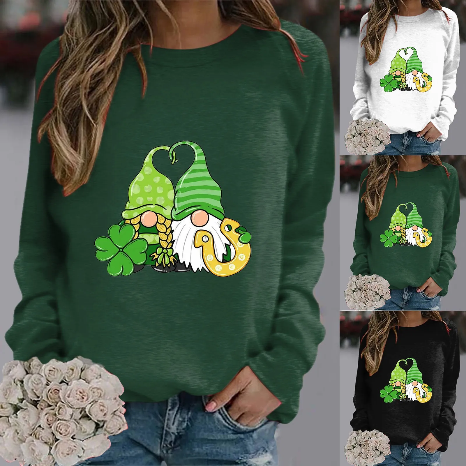 

Crew Neck Hoodie Pattern Printed Long Sleeved Casual Sweatshirt Hoodies Women Zipper Front Cotton Sweat Shirts Women Hoodie Top