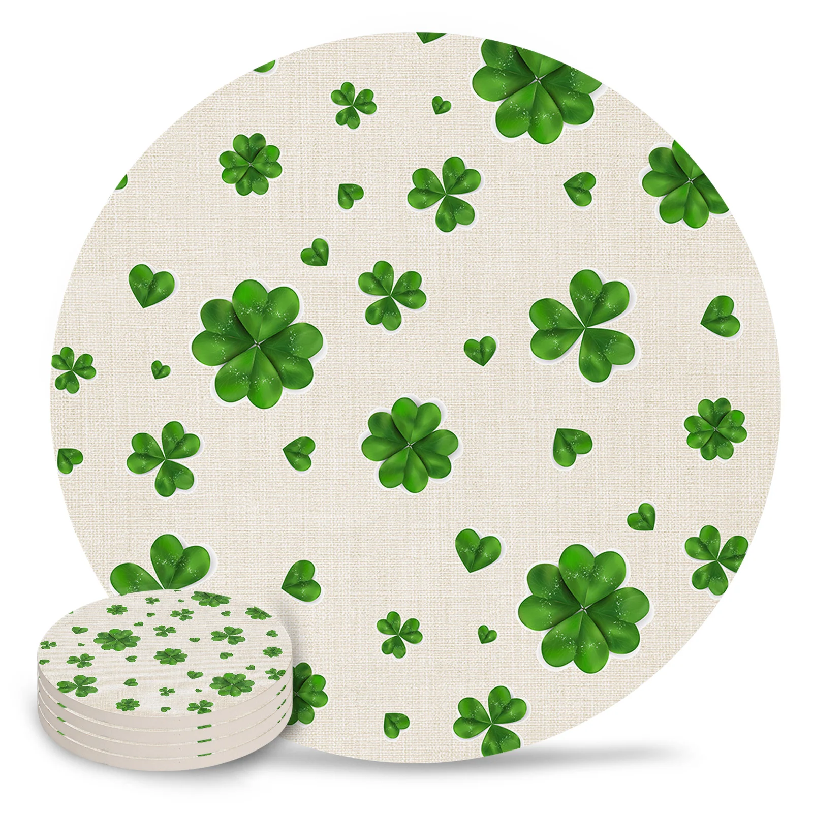 

Saint Patrick'S Day Clover Ceramic Coaster Set Coffee Tea Cup Coasters Kitchen Accessories Round Placemat