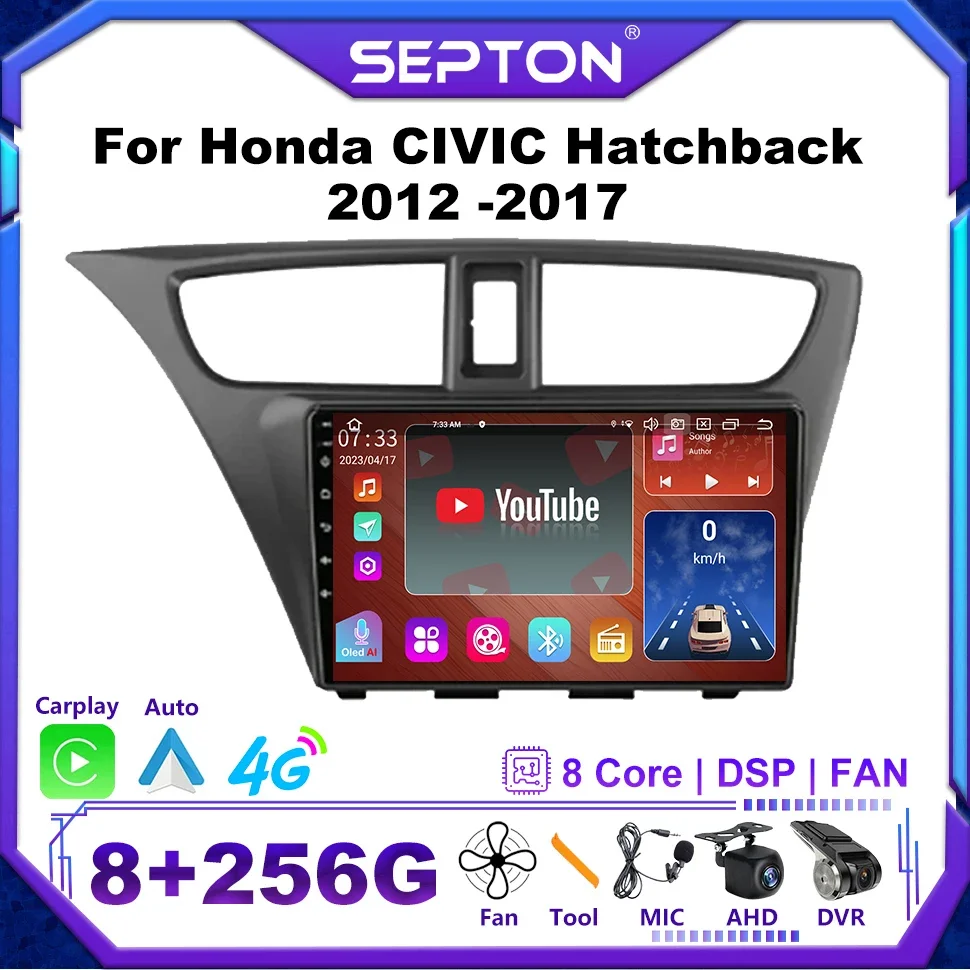 Автомобильный радиоприемник SEPTON 8 + 128G для Honda CIVIC Hatchback 2012-2017 Мультимедийный плеер