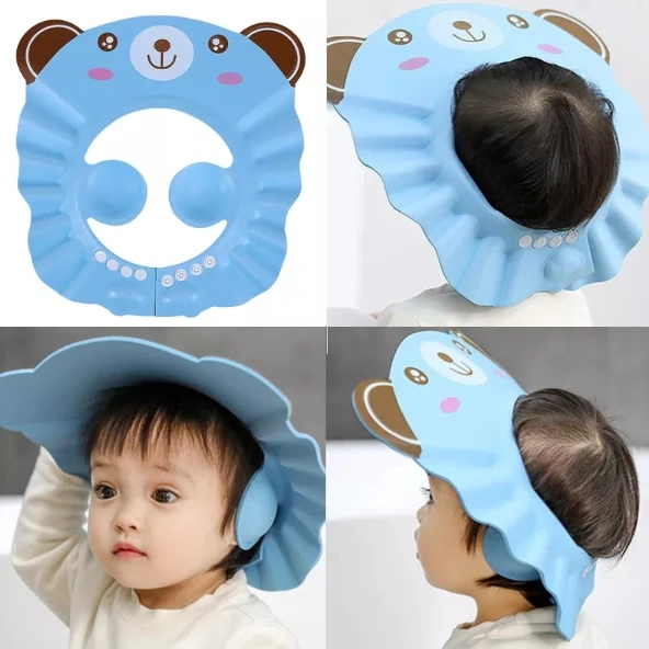 

Cute Cartoon Adjustable Baby Shampoo Cap Waterproof Ear Protection Hair Wash Hat Baby Bath Shower Cap Kids Items Swim Head Cover