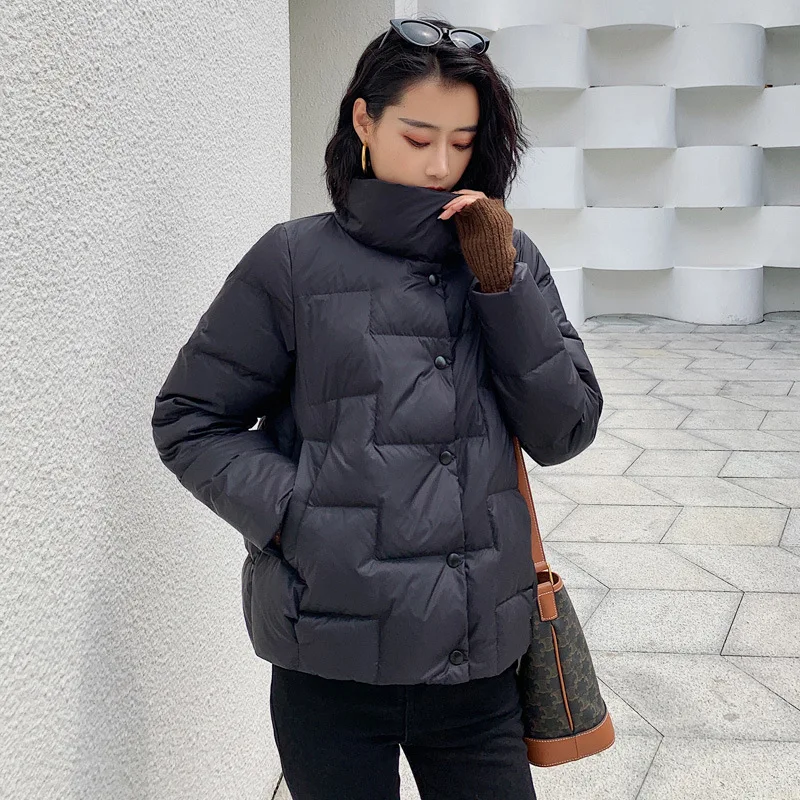 Women Loose Collar Thin Warm Wear Comfortable Down Jacket Fashion Solid Color Button Placket Slim Fit Thicker Winter Coat