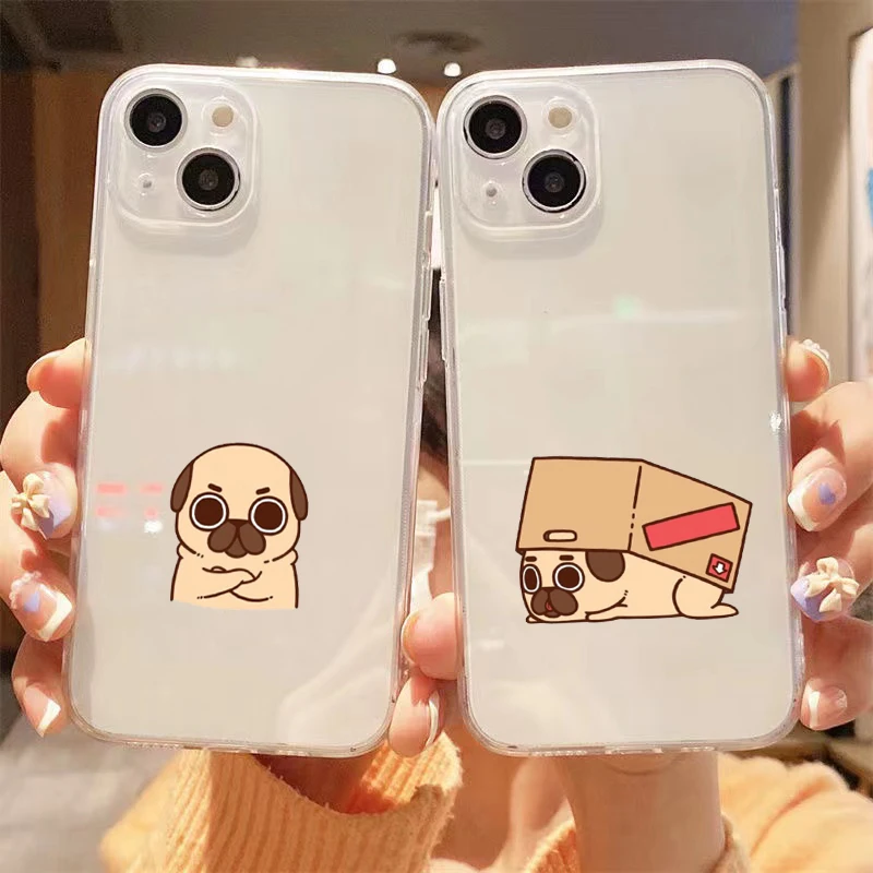 

Cartoon Animal Pug Dog For Apple iPhone 13 12 11 Pro Max Mini X XR XS Max SE 6 6S 7 8 Plus Clear Phone Case Soft Cover