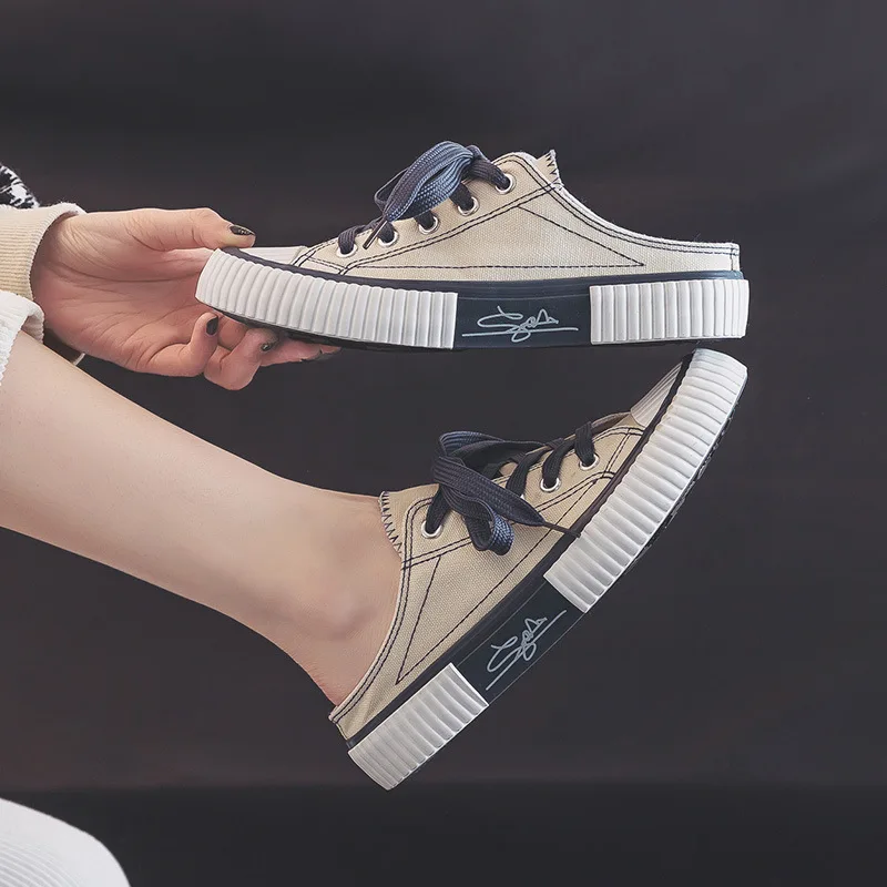 

Women Casual Shoes Ladies Slip On Mules Fashion Canvas Shoe Breathable Flat Sneakers Trainers Female Half Slippers Zapatos Mujer