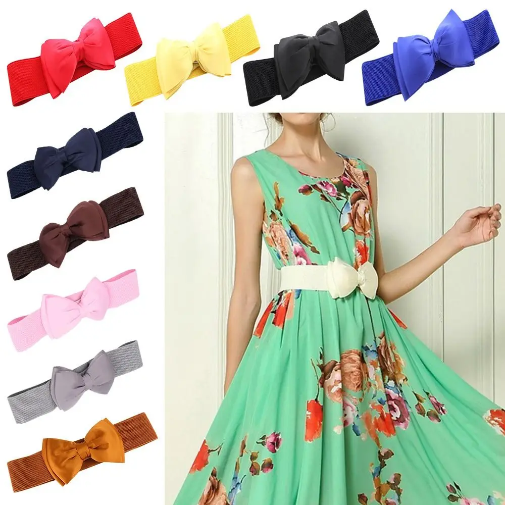 

Women Classic Vintage Casual Waist Band Wide Elastic Belt Ladies Dress Cummerbands Bowknot Chiffon Waistband