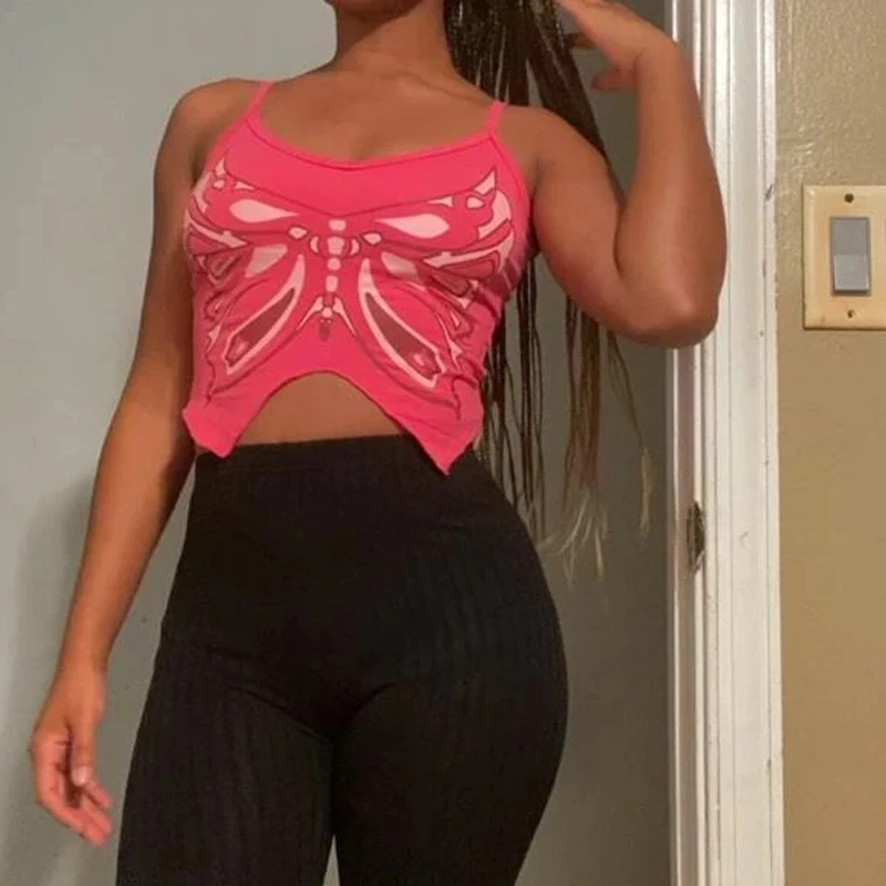 Американская винтажная одежда пикантный облегающий топ с принтом бабочек