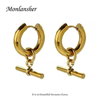 monlansher minimalist geometric t pendant hoop earrings stainless steel 18 k pvd earrings for women trendy office jewelry gift