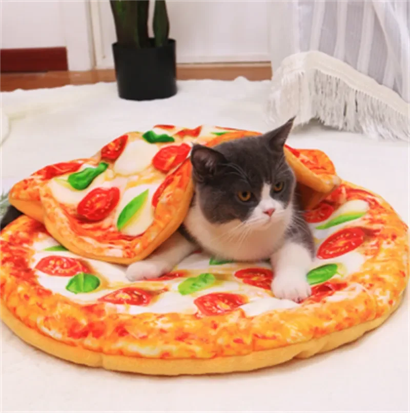 

Cat Mat Dog Pat Pet Bed Nest Soft Sleeping Beds Funny Pizza Shape Soft Cushion Removable and Washable wtith Blanket Sets CW13