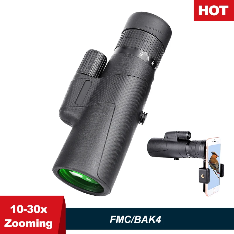 

10-30x42 мощный зум Монокуляр BAK4 Prism FMC объектив телескоп для сотового телефона, Монокуляр высокой четкости для охоты