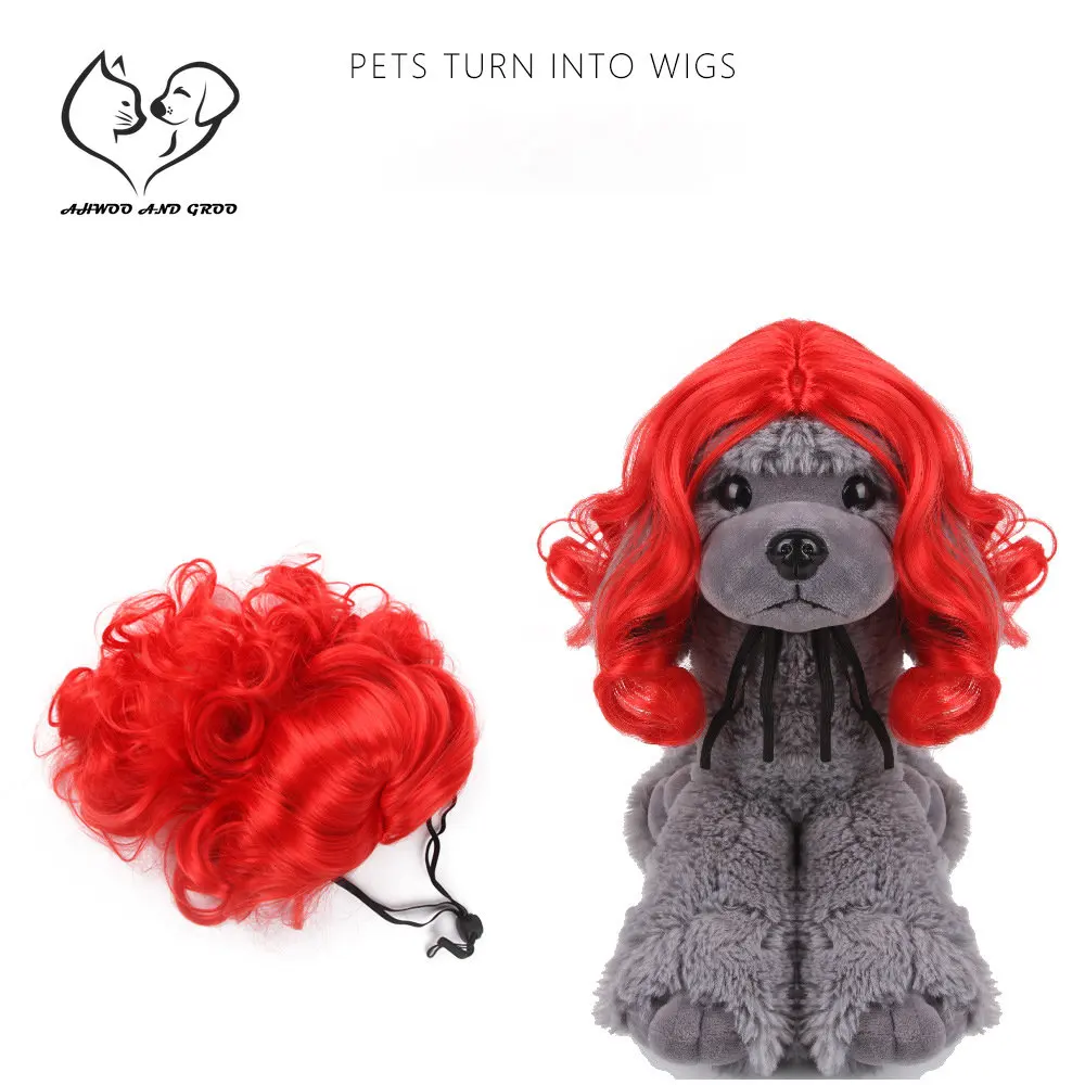 Pet Cat Turns Into Wigs Dog Cosplay Soft Red Wavy Wig Puppy Kitten Costumes Funny Head Cover Teddy Hats Pet Supplies Accessories