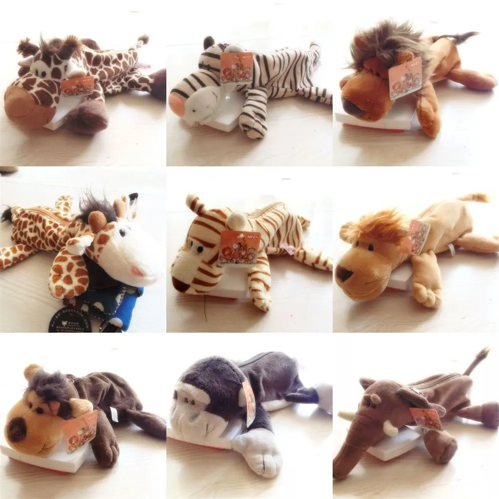

Cute Cartoon Animal Doll Plush Toys For Kids Gift Creative Lion Monkey Elephant Stationery Storage Supplies Pencil Bags