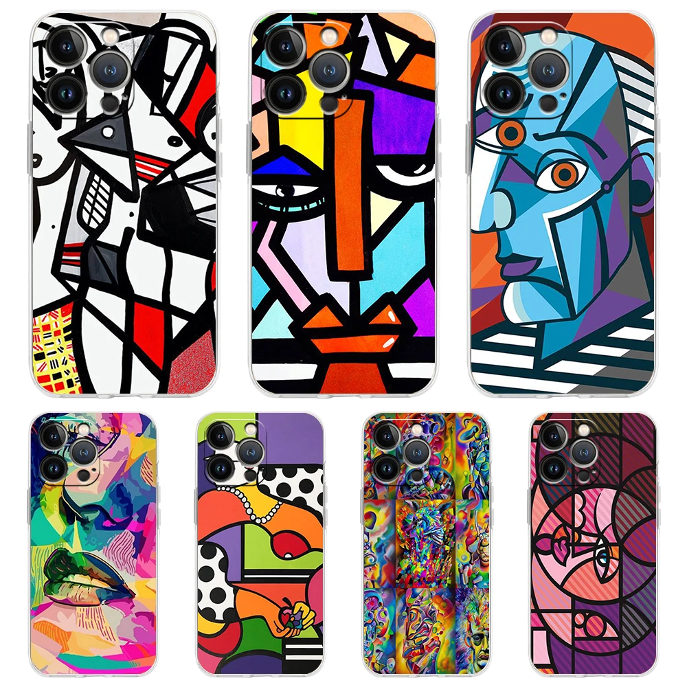 

Picasso Abstract Art Painting Transparent Phone Case Cover for iPhone 14 13 12 11 Pro Max X XR 8 7 Plus SE2020 XS Max Soft Shell