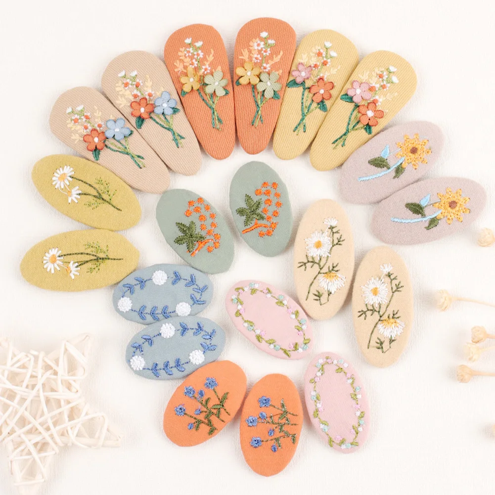 

2Pcs/set Korea Retro Hair Clips Sweet Girls Floral Fabric Oval BB Barrettes Cute Embroidery Flower Hairpin Kids Hair Accessories