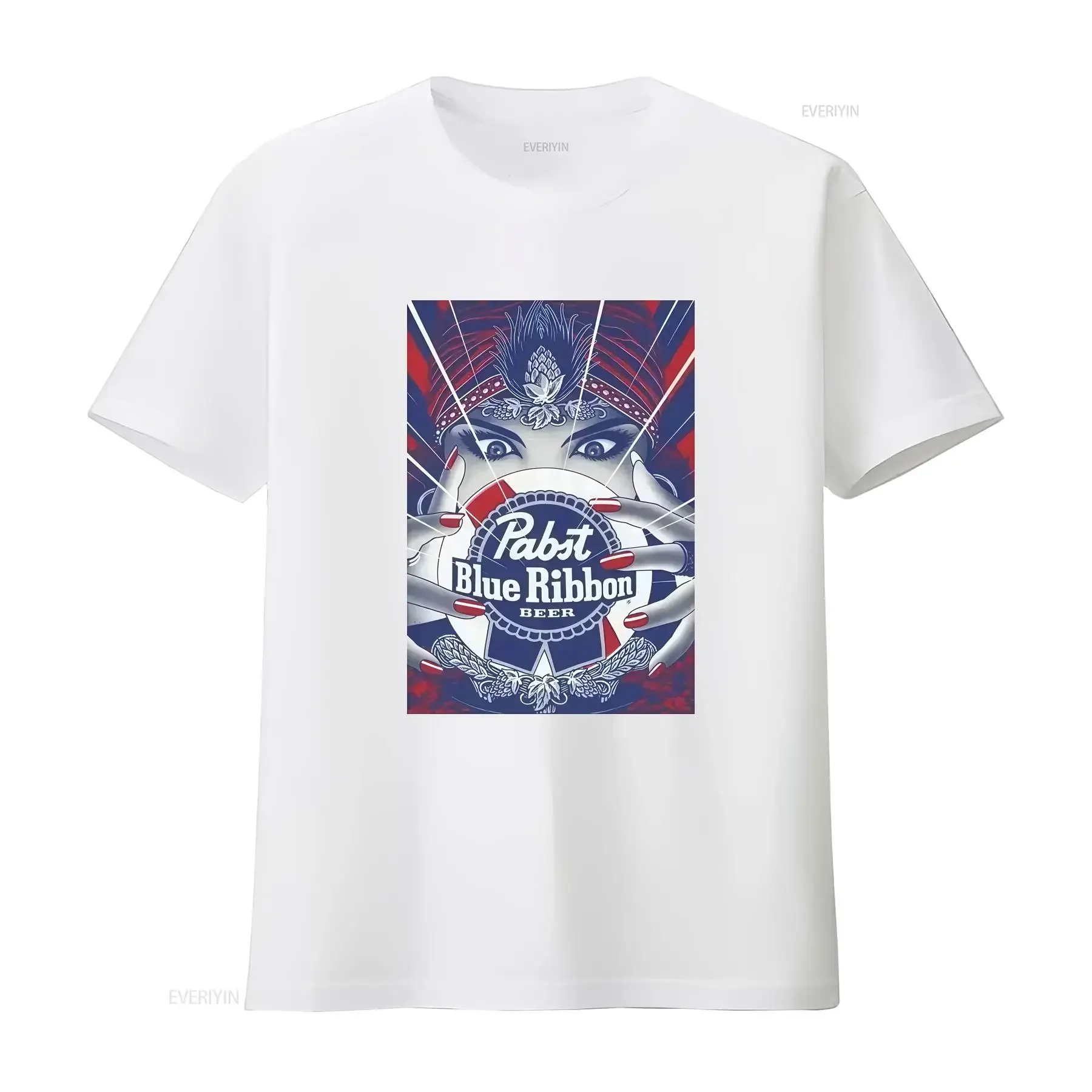 Фото Футболка Pabst Blue Ribbon с винтажным принтом, американская, в стиле Heavy Ad Washed, для повседневной носки, уличная одежда, графический винтажный дизайн, эффект потертости №4