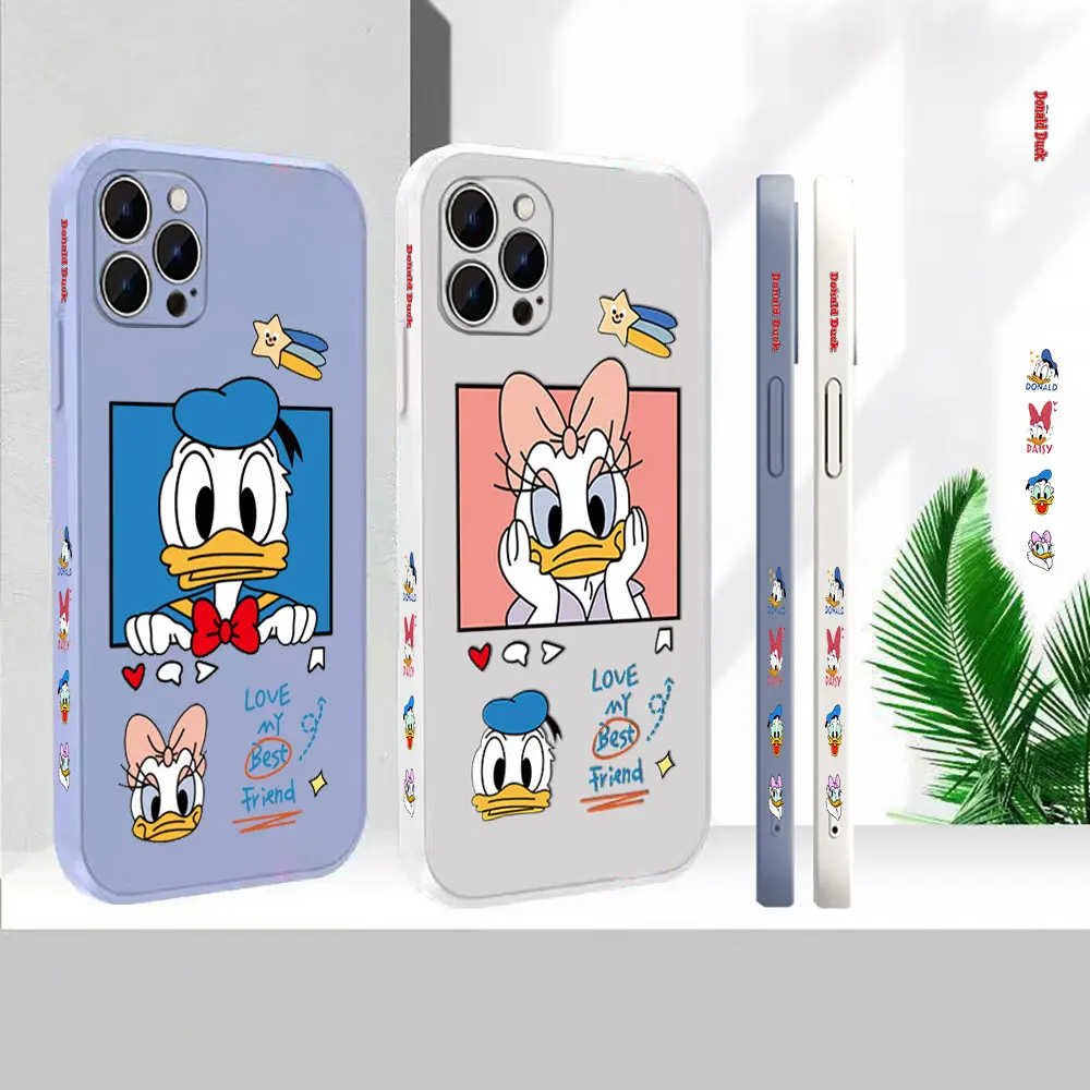 

Donald Duck Cartoon Phone Case For Apple iPhone 14 13 12 11 Pro Max Mini 7 8 X XS XR SE Plus Colour Liquid Silicone Cover Funda