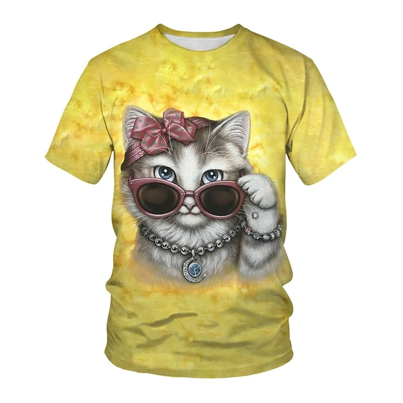 

New 3D Printed T Shirt Kawaii Cat Graphic T-shirts Men Casual Oversized Tops Tees Women Fashion Short Sleeve Kids Funny Clothing